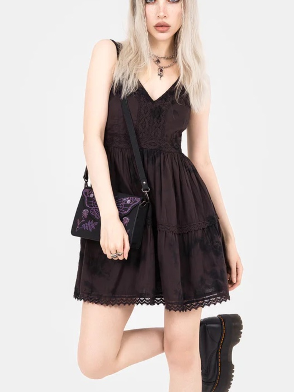 DISTURBIA burnout tie dye grey black cotton mini grunge dress
